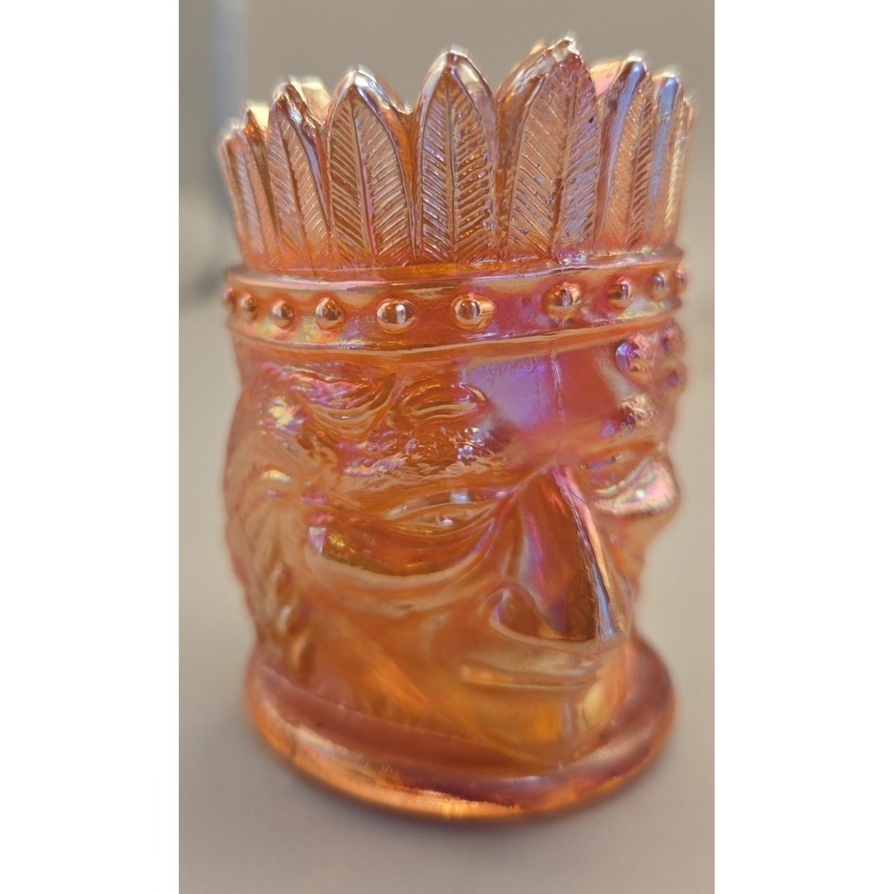 Vintage Toothpick Holder St. Clair Iridescent Indian Chief Carnival Glass